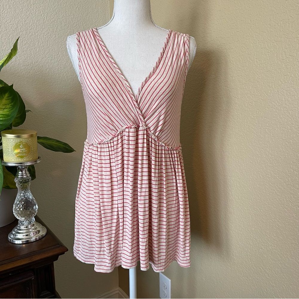 Matilda Jane Womans Camp Take The Wheel V Neck Striped Tank Shirt Top Large - Picture 2 of 3